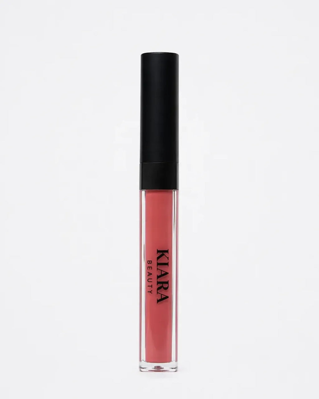 Lip gloss with black cap with brand name Kiara Beauty Shade 53 on a white background