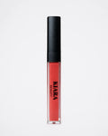 Lip gloss with black cap and visible brand name on a light gray background